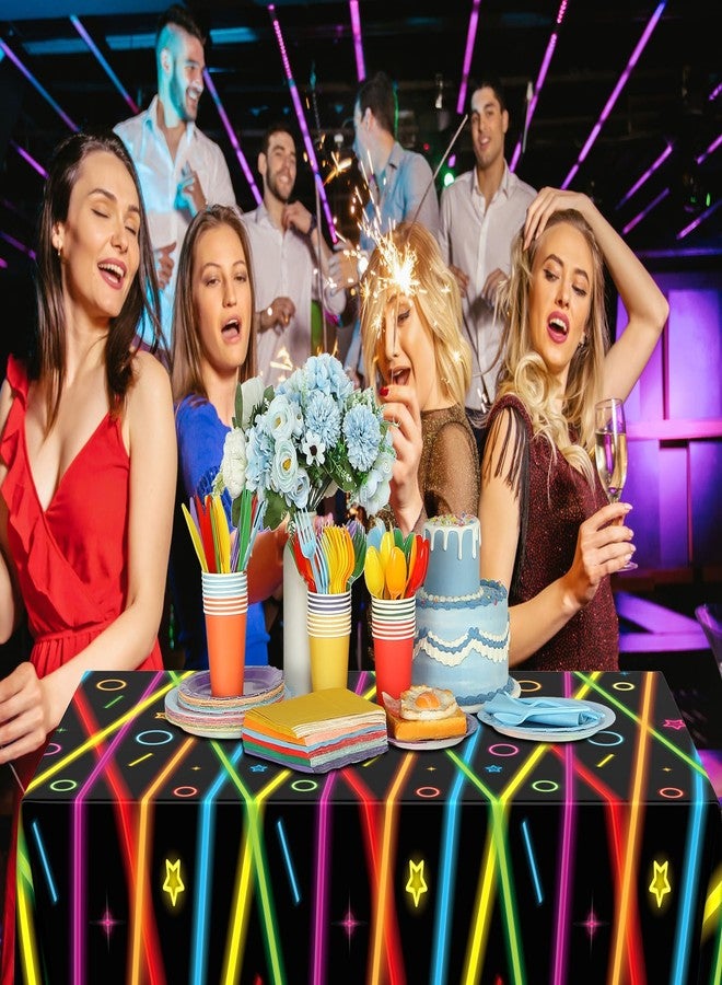 اودين مجموعة زينة حفلات أعياد الميلاد من أودين، ٢٠٦ قطعة، بإضاءة نيون، تكفي ٢٤ شخصًا، لوازم حفلات تتوهج في الظلام، مفرشان للطاولة، أطباق مقاس ٧ و٩ بوصات، طقم أدوات مائدة بألوان قوس قزح، هدايا مثالية لحفلات أعياد الميلاد والمهرجانات. - Image 4